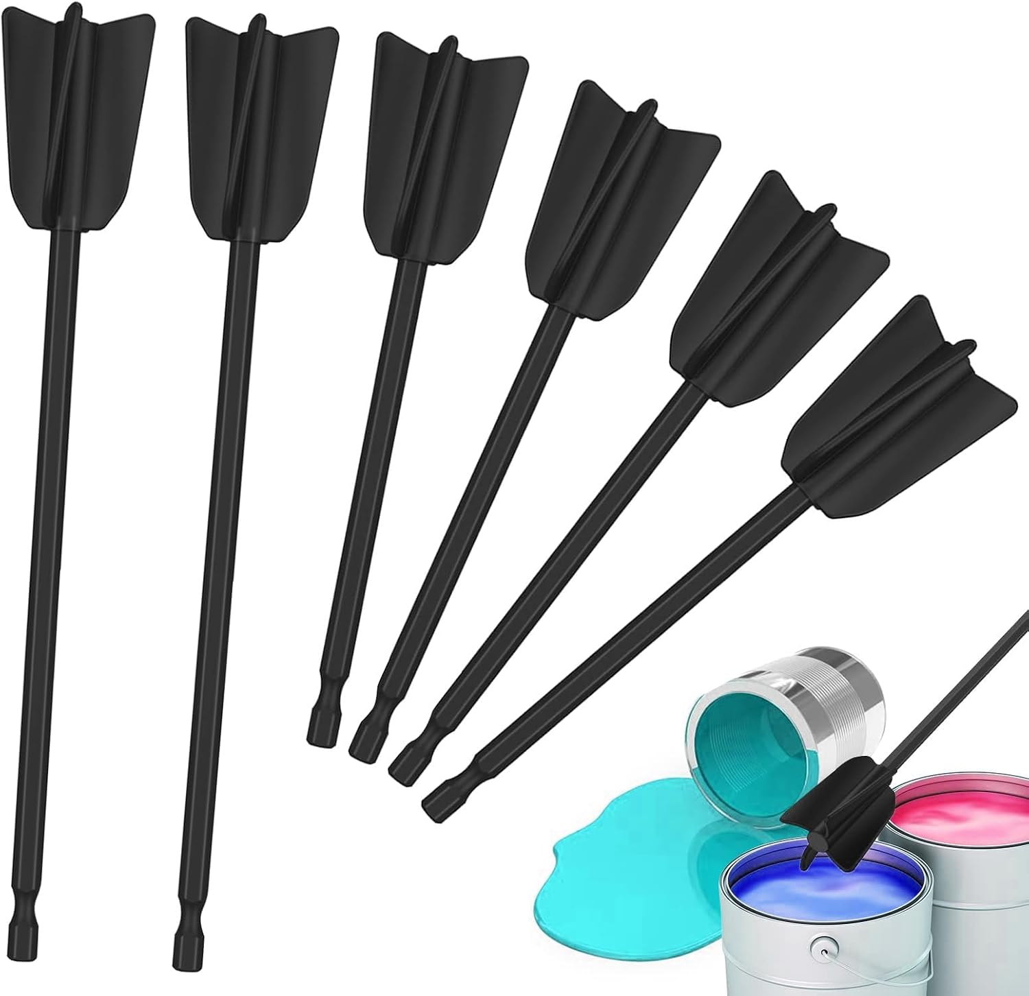 6-teiliger, Wiederverwendbarer Farbmischpaddel Aus Kunststoff Für 1/4-zoll-bohrer, Zum Mischen Von Epoxidharz, Öl, Keramikglasur Und Latex