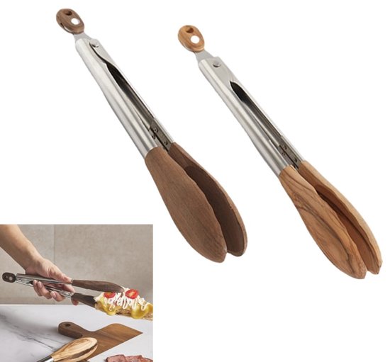 Küchenklammern Aus Holz – 2er-pack – 30 Cm – Zum Aufhängen – Hitzebeständig – Zum Kochen, Grillen Und Servieren Von Speisen – Olivenholz & Schwarznussholz