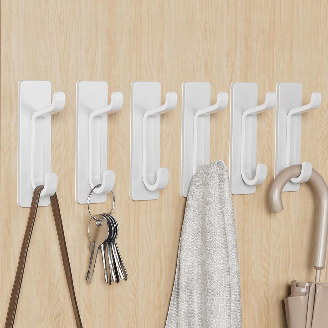 Wandhaken Zur Montage Ohne Bohren, Handtuchhalter Fürs Badezimmer, Küchenhaken, Kleiderhaken, Wasserfest Und Rostfrei, Weiß, 6er-pack.