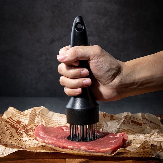 Fleischzartmacher Aus Edelstahl Mit 20 Ultrascharfen, Nadelartigen Klingen Und Fleischspießen Zum Zartmachen Von Marinierten Steaks, Rindfleisch Und Geflügel – Schwarz