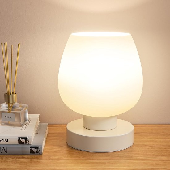 Berührungsempfindliche Nachttischlampe – Kleine Nachttischlampe Mit Weißem Glasschirm – Dreistufig Dimmbares Led-licht, Geeignet Für Kleine Räume.