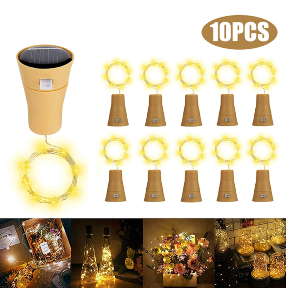 10-teiliges Led-lichterketten-set In Form Von Solarbetriebenen Weinflaschen, 1 Meter Lang, 10 Korkenförmige Lichter, Ideal Zum Basteln Von Weinflaschendekorationen, Für Hochzeiten, Feste, Warmweiß.