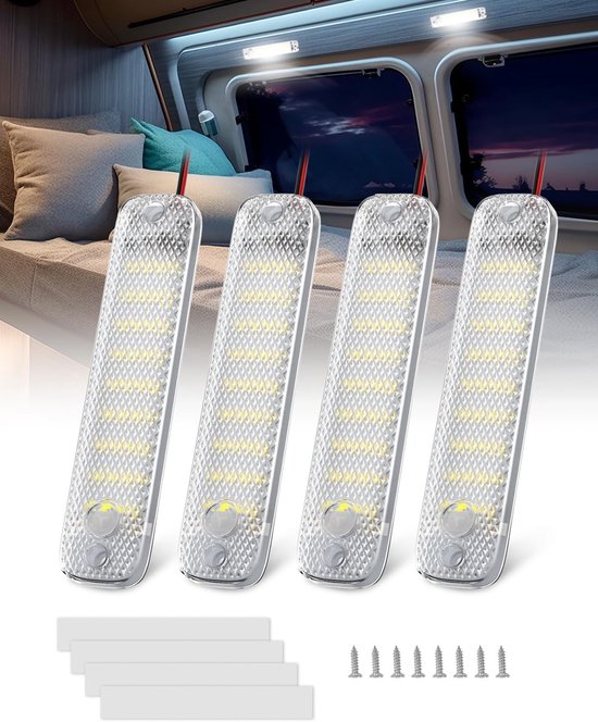 12v Led-innenraumbeleuchtungsleiste, 36 Leds Mit Schalter, 6000k, 4er-pack
