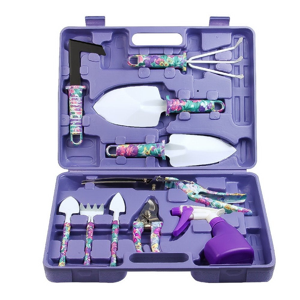 10-teiliges Gartenwerkzeugset Mit Ergonomischen Griffen, Schaufel, Rechen, Unkrautstecher, Gartenschere, Trimmer Und Sprühgerät