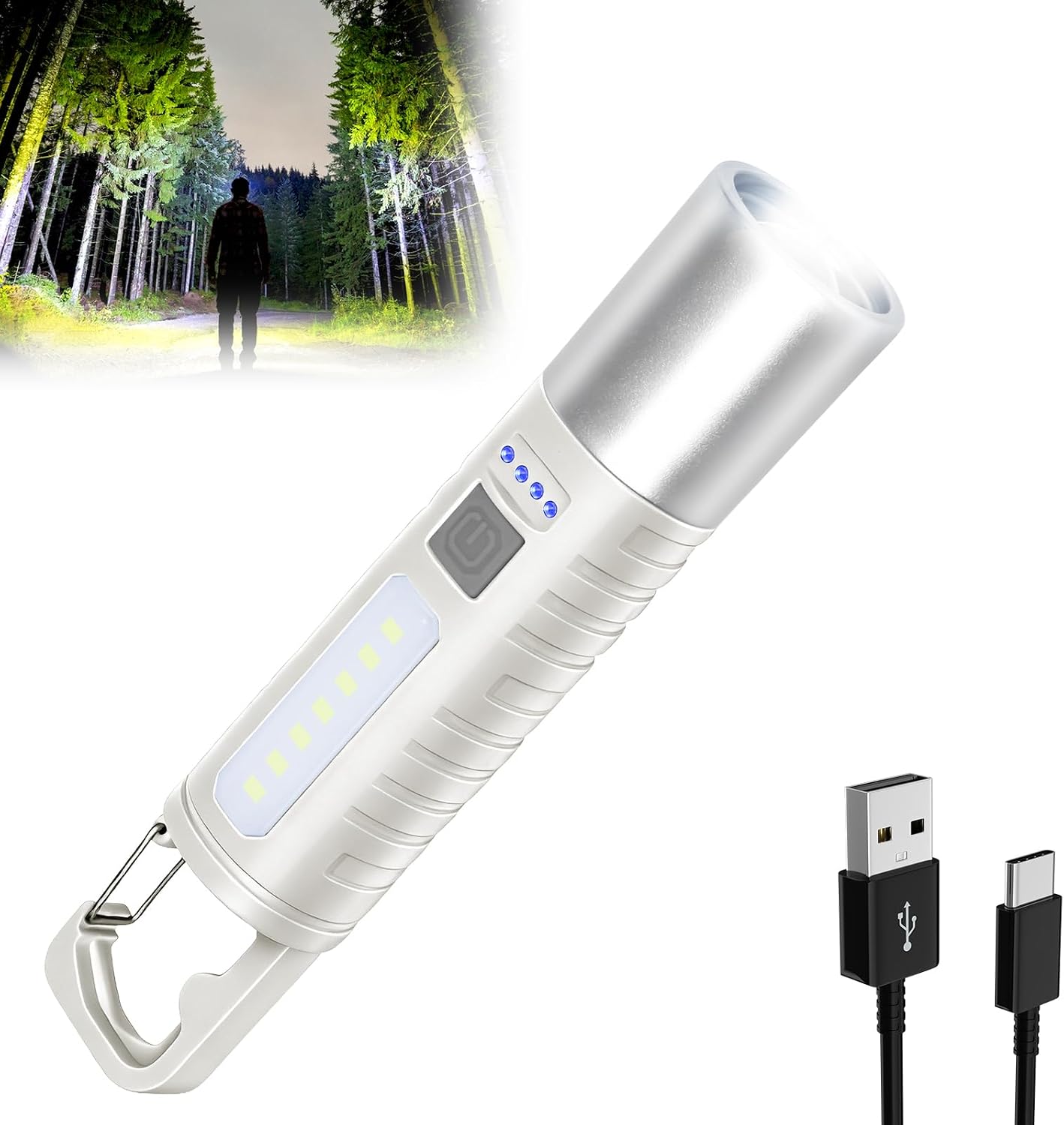 Kleine, Wiederaufladbare Led-taschenlampe, Usb-c, 4 Modi, 500 Lumen, Zoomfunktion, Für Stromausfälle, Perfekt Zum Campen Und Für Notfälle Zu Hause.
