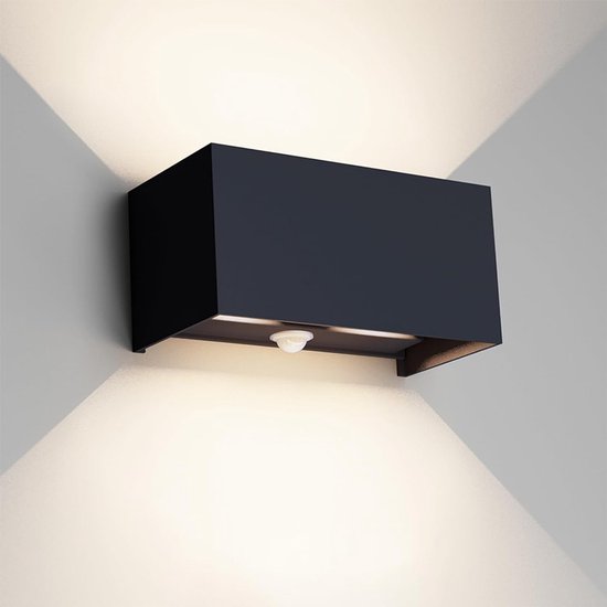 Würfelförmige Wandleuchte, Ober- Und Unterbeleuchtung, Warmweißes Licht, Bewegungsmelder, 20 Watt, Schwarz, Für Den Innen- Und Außenbereich Mit Abdeckung