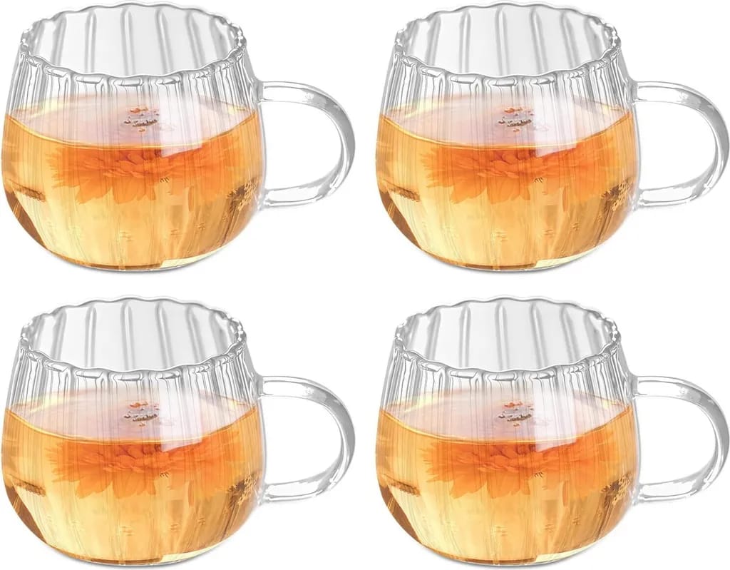 Kürbisbecher, 400 Ml Herbstglasbecher, Transparenter Becher Mit Henkel, Espressobecher, Teebecher, Trinkbecher, 4-teiliges Set