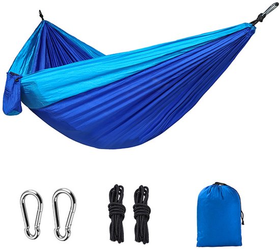 Doppelte Outdoor-campinghängematte (270 X 140 Cm, Tragkraft: 200 Kg), Superleichtes, Atmungsaktives Reise-schaukelnetz Aus Fallschirmseide Für Wanderungen Und Strand
