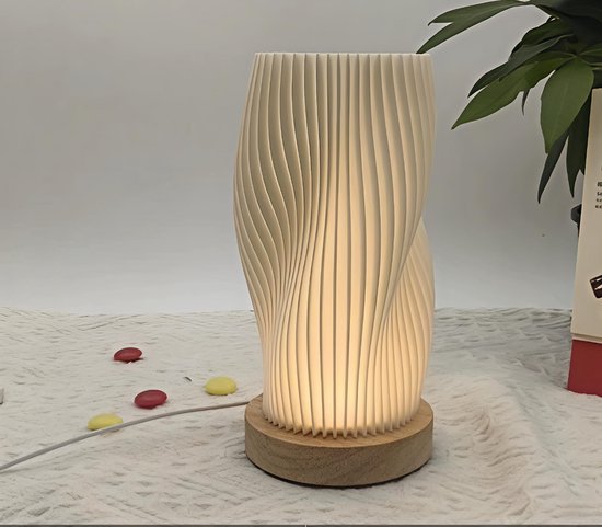 Usb-aufladbare Schreibtischlampe, Dimmbares 3d-gedrucktes Nachtlicht Mit Holzsockel, Für Nachttische Im Schlafzimmer, Hochzeiten, Partys Und Veranstaltungen Auf Der Terrasse