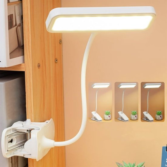 Aufladbare Led-leselampe Mit Clip, Usb-anschluss, 3 Helligkeitsstufen, Verstellbarem, Flexiblem Hals, Für Bett, Arbeitszimmer, Reisen, Schlafzimmer