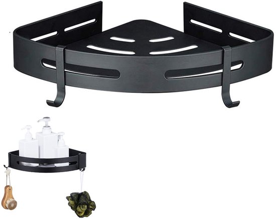 Selbstklebendes Eckregal Für Die Dusche (ohne Bohren), Wandkorb Mit Klebefläche Und Haken, Schnellablauf Für Bad/wc/küche – Schwarz