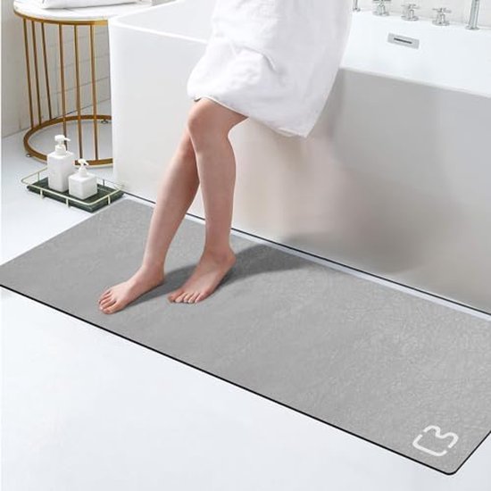 Extra Lange Graue Badematte, 40 X 150 Cm, Schnelltrocknend, Super Saugfähig, Rutschfest, Mit Gummirückseite Für Den Waschbeckenboden