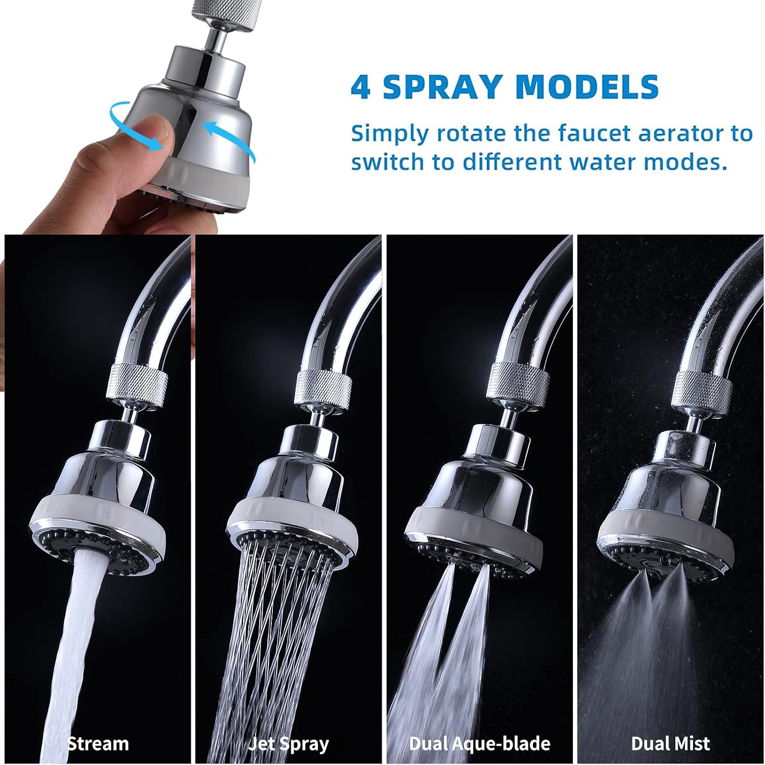Wasserhahn-luftsprudler Mit 4 Sprüheinstellungen – 360° Drehbar – Weitwinkel – Für Küchenarmaturen