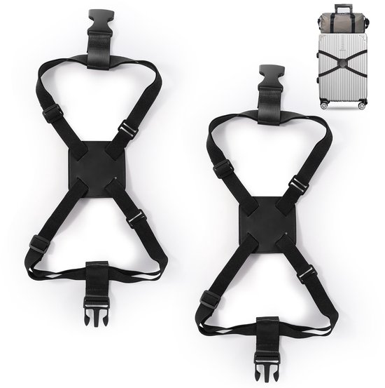 2-teiliges Set Aus Zwei Verstellbaren Elastischen Gepäckgurten, Koffergurt Für Handgepäck/reisegepäck/rucksäcke/rucksäcke – Schwarz