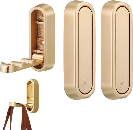 Zwei Faltbare Wandhaken Aus Zinklegierung, Faltbar Für Badezimmer, Küchen Und Andere Orte, Goldfarben, Verdickte Ausführung, Hochklappbar Und Einfach Aufzuhängen.