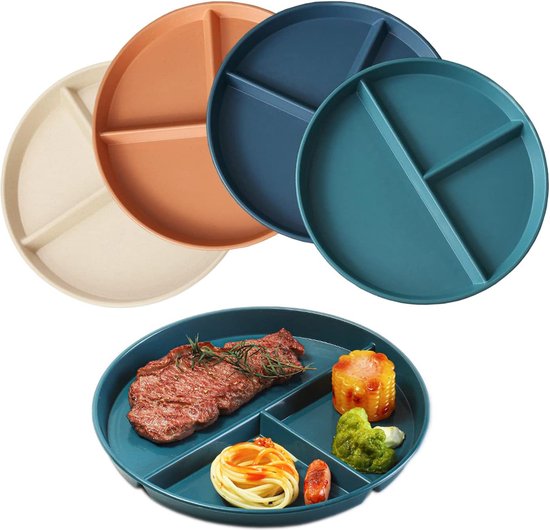 Zwei Unzerbrechliche, Flache Teller – 23 Cm – 3 Trennfächer – Mikrowellen- Und Spülmaschinengeeignet – Kinder-/familienfreundlich – Dunkelblau
