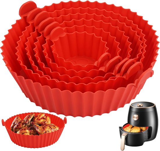 6-teiliges Wiederverwendbares Silikon-heißluftfritteusen-korbset, Runde Hitzebeständige Antihaft-backform Für Schnellkochtöpfe Und Mikrowellen (pink)