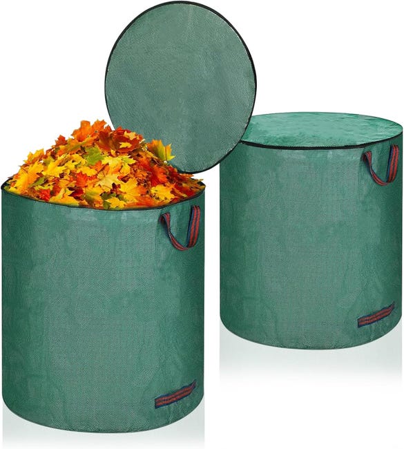 272-liter-gartenmüllsäcke, 2 Säcke Mit Deckelgriffen, Wasserdicht, Faltbar, Wiederverwendbar.