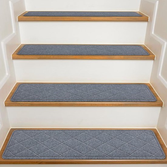 15 Stück Dunkelgraue, 8 X 30 Zoll Große, Rutschfeste Trittstufenmatten Aus Polyester Mit Wiederverwendbarem Kleber