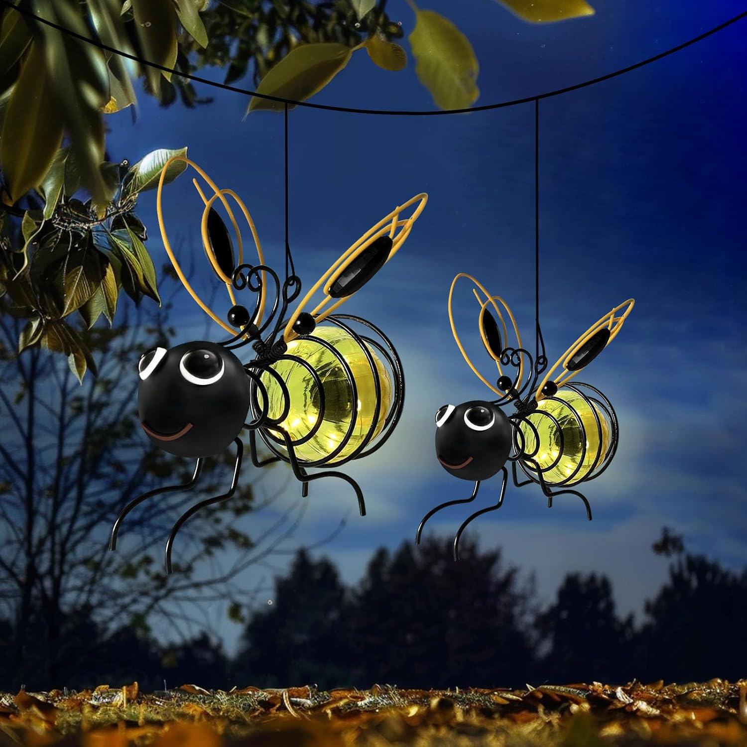 Solarbetriebene, Hängende Bienen-gartenleuchten Für Den Außenbereich, Beleuchtete Gartenfiguren Für Terrasse, Balkon, Garten Oder Als Einweihungsgeschenk (2 Stück)