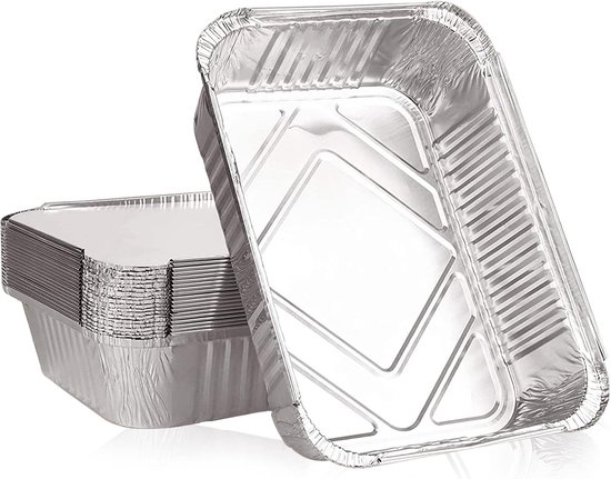 20 Stück 1000 Ml Mittelgroße Aluminiumfolienschalen Mit Deckel (21,5 X 16 X 5 Cm), Einweg-bratformen Und Behälter Für Speisen Zum Mitnehmen (silber)