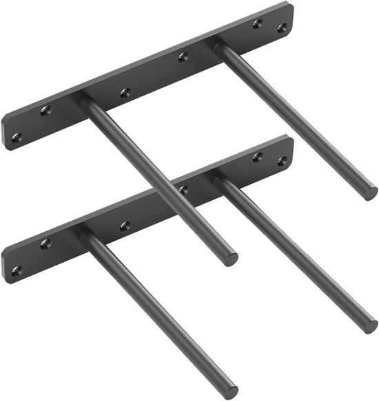 2er-pack Schwarze, 20 Cm Lange, Verdeckte T-förmige Wandregalhalterungen Aus Eisen
