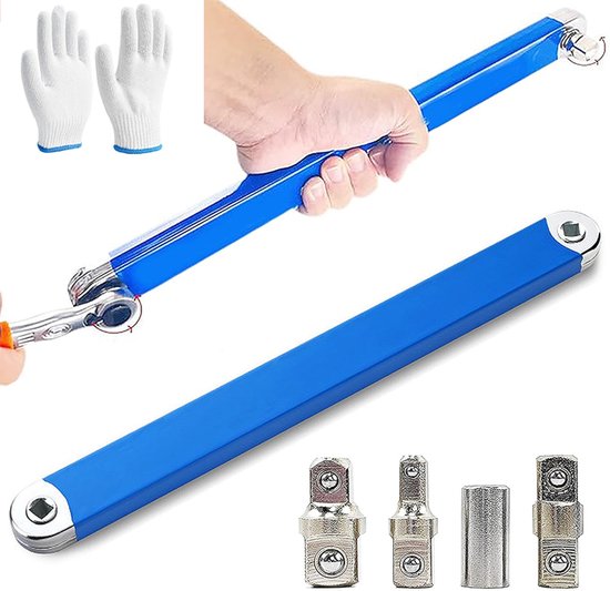 Versetzter Verlängerungsschlüssel, Winkelverlängerungsschlüssel Mit 1/2-zoll-, 1/4-zoll- Und 3/8-zoll-gelenken, Vielseitig Einsetzbar Für Beengte Platzverhältnisse (blau, Inklusive Handschuhe)