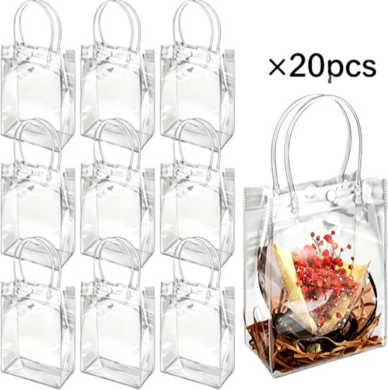20er-packung Transparente, Wiederverwendbare Geschenktüten Mit Henkeln (23 X 17 X 7 Cm)