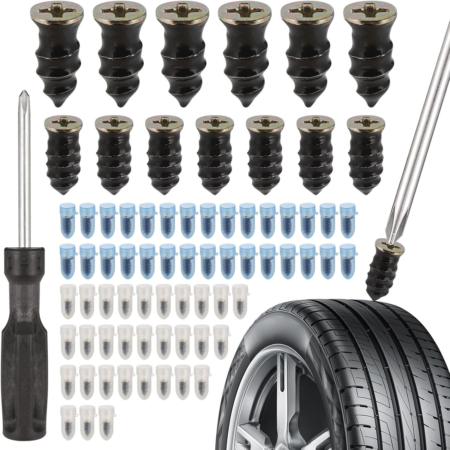 60 Stück Gumminägel Für Die Reifenreparatur An Autos Und Motorrädern, Mit Schraubendreher, Vakuum-reifengumminägel, Reifenreparaturnägel Für Autos Und Motorräder