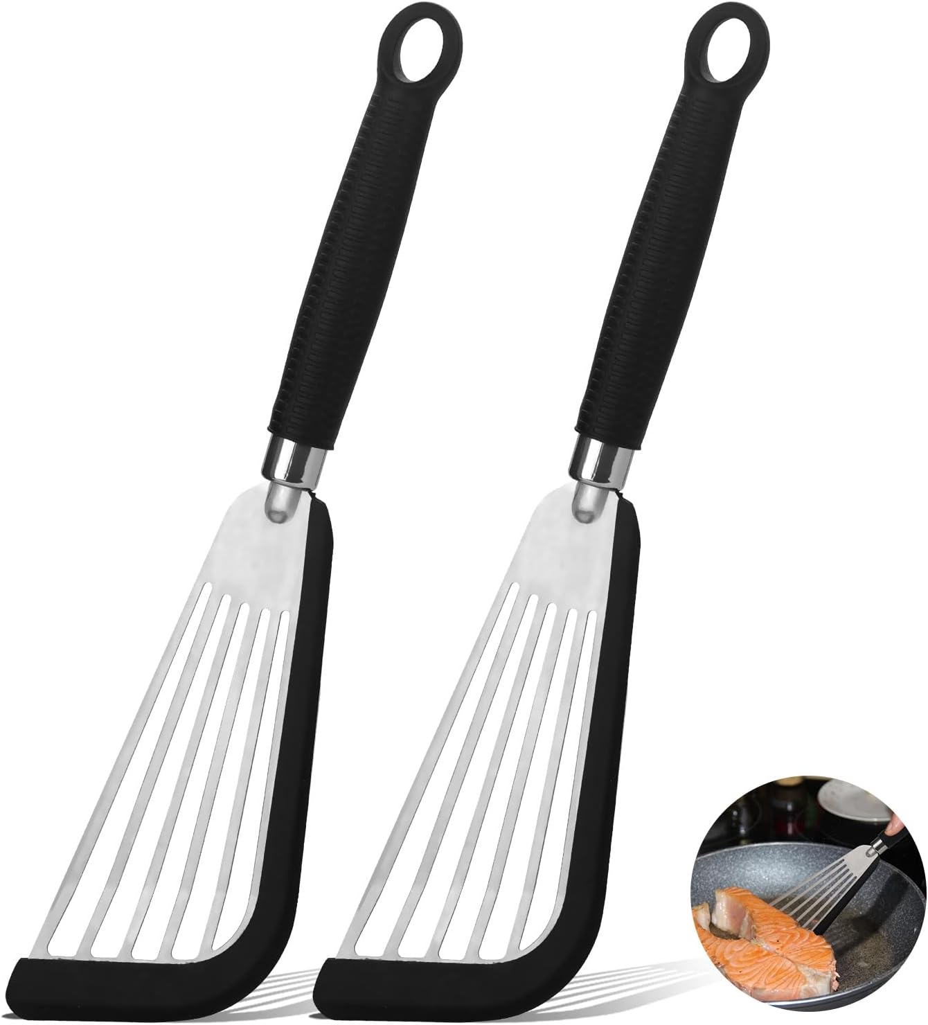 Fischwender-set, Silikonwender, Küchenwender, Hitzebeständiger Silikongriff, Edelstahl, Für Beschichtete Pfannen, Fisch, Eier