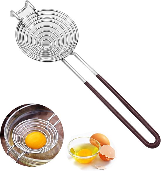 Zweiteiliger Eigelbtrenner Aus Edelstahl Mit Griff, Geeignet Zum Kochen Und Für Den Küchengebrauch, Dunkelbraun.