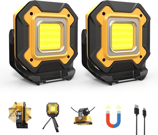 2er-pack Led-arbeitsleuchten, 6000-mah-akku, 16 Stunden Akkulaufzeit, Magnetische Befestigung, Wasserdicht (ipx5), 360°-drehung, Für Autoreparaturen Und Camping
