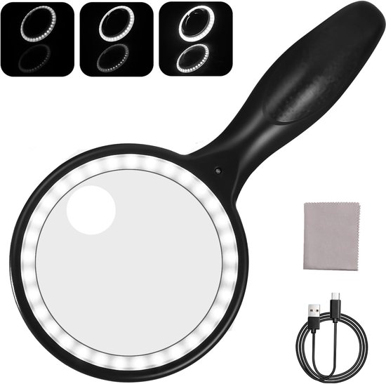 Leselupe, 10x/5x, 33 Leds, 3 Beleuchtungsmodi, Usb-ladefunktion
