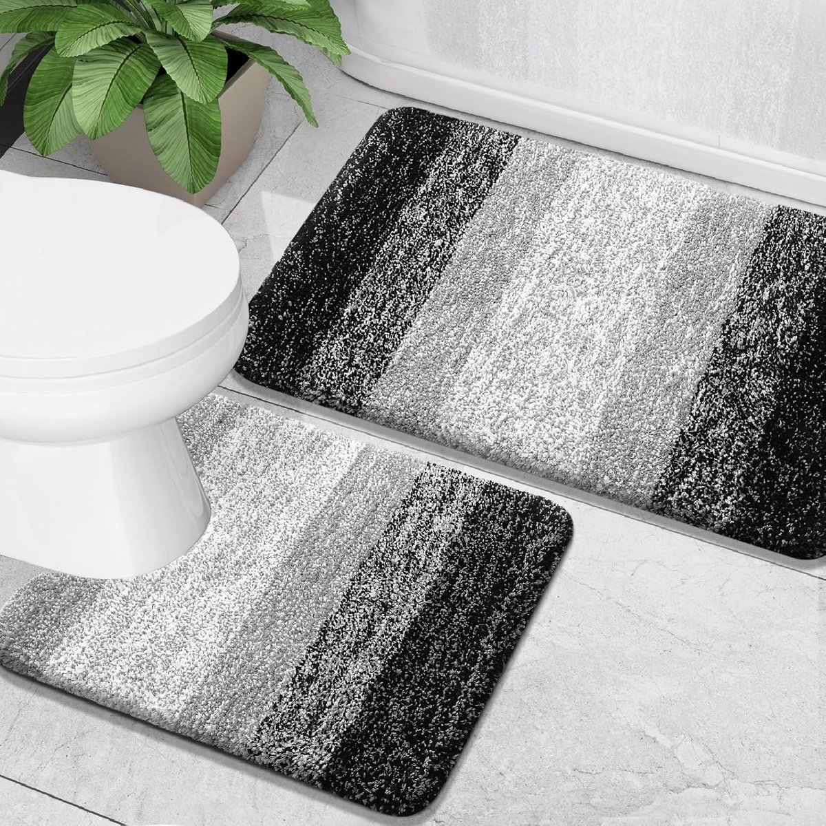Badezimmer-set (2-teilig): Weiche, Saugfähige Mikrofaser-badematte Und U-förmiger Wc-sitzbezug Rutschfest Maschinenwaschbar Und Trocknergeeignet L