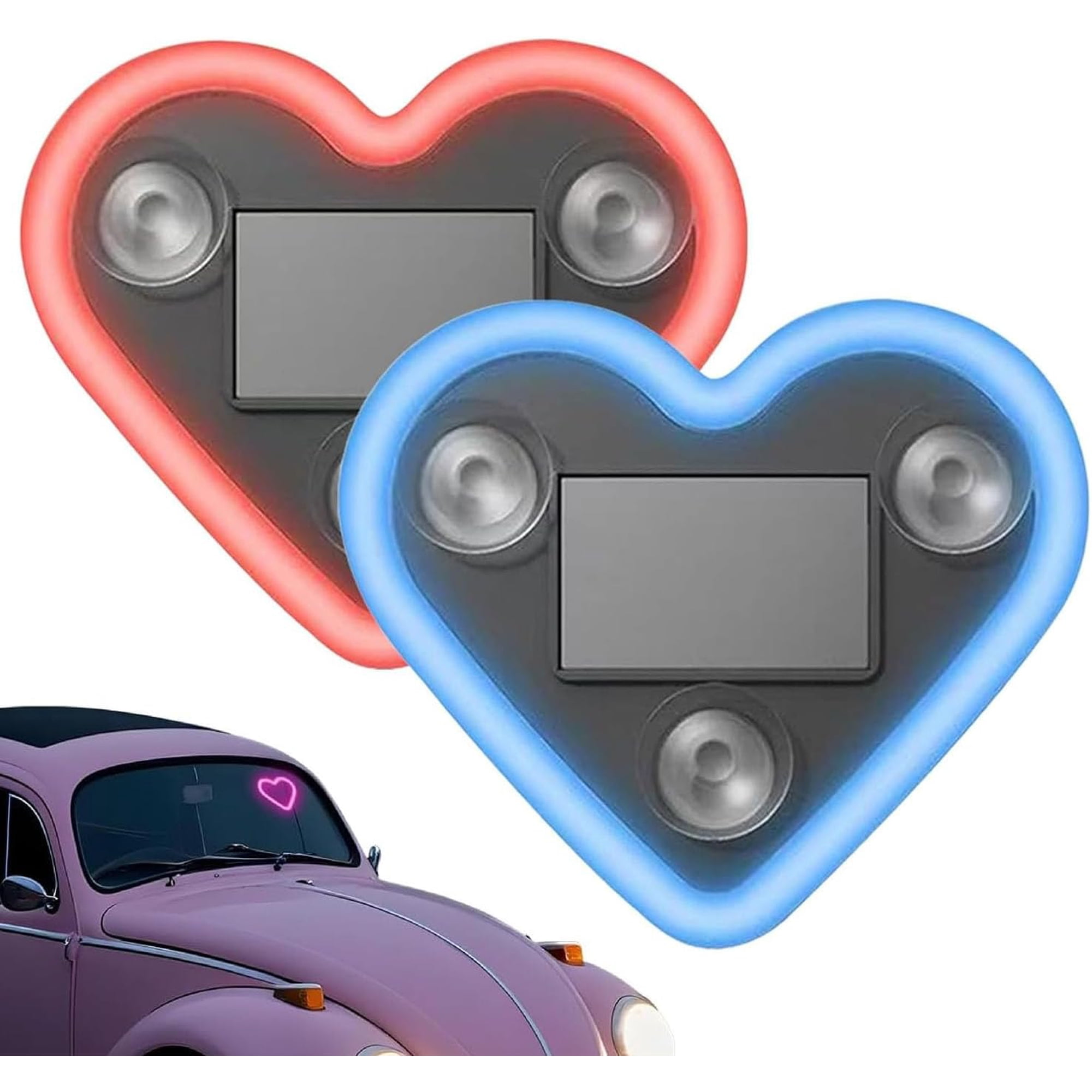 Rote Und Blaue Solar-led-herz-neonleuchte Für Autosäulen