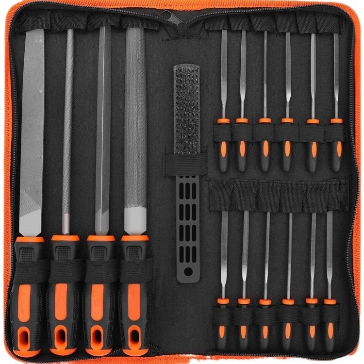 (orange) 17-teiliges Feilen- Und Klingenset, Bestehend Aus Metallfeilen Aus Schmiedestahl, 4 Großen Metallfeilen, 12 Metallnadelfeilen Und 1 Reinigungsbürste.