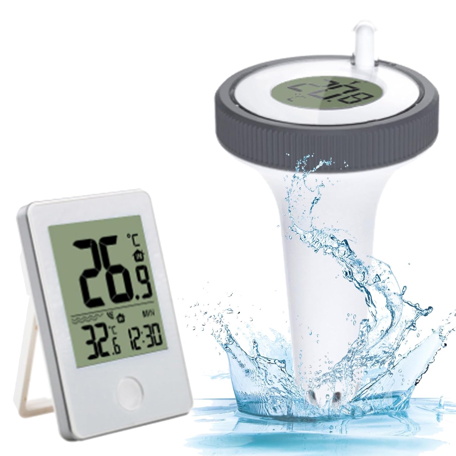 Digitales, Kabelloses Schwimm-poolthermometer-set Mit Led-hintergrundbeleuchtung Und Innendisplay.