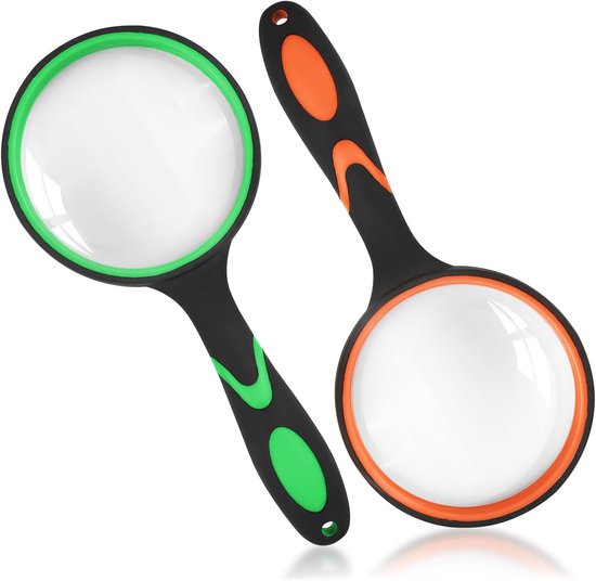 2er-pack 50-mm-10-fach-vergrößerungsgläser Mit Gummigriffen Für Lesen Und Naturwissenschaften, Grün/orange