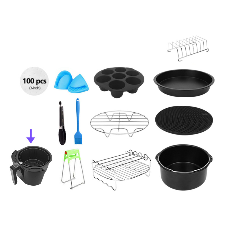 Komplettes Zubehörset Für Airfryer – Inklusive Silikon-auffangschale (ø 20 Cm) – 12-teilig – 3,2 L – 20 Cm