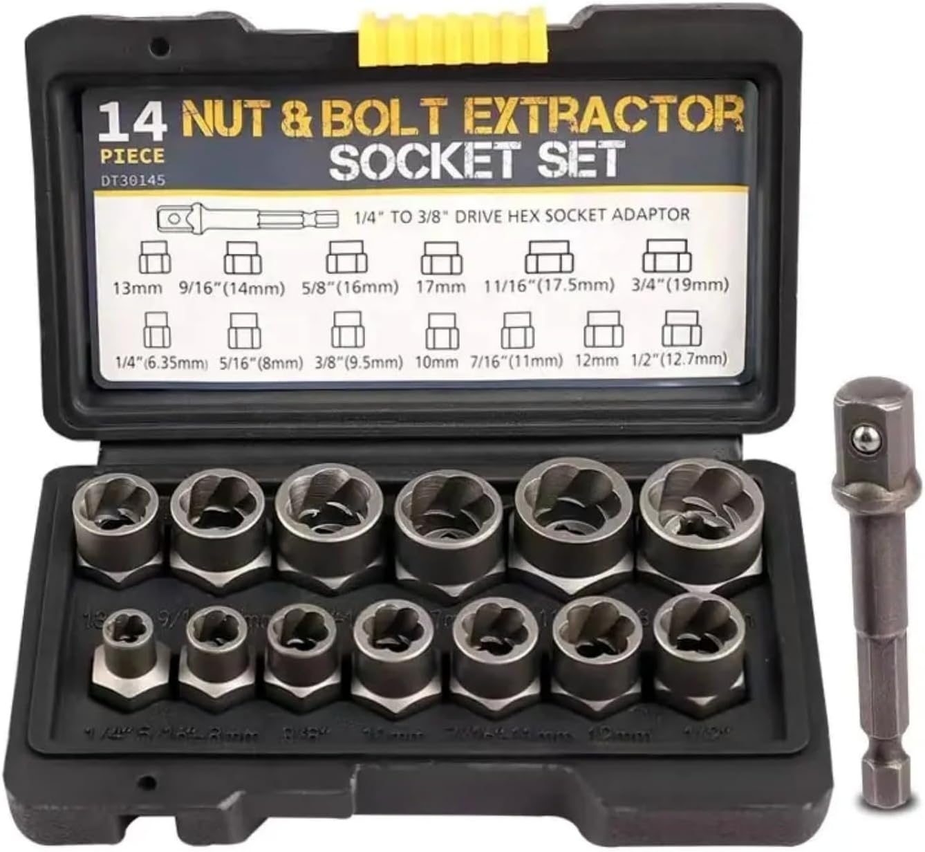 13-teiliges Set Mit 3/8"-antrieb Zum Ausdrehen Von Schrauben Und Radmuttern (1/4"-3/4") Mit 1/4"-sechskant-auf-3/8"-steckschlüsseladapter