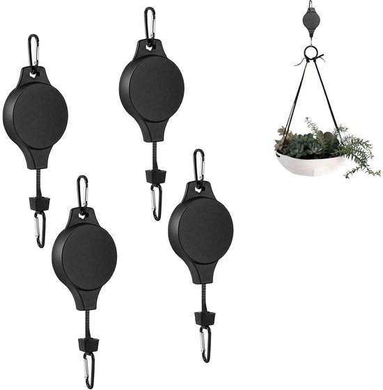 4-teiliges Set Aus Haken Für Blumenkörbe, Seilen, Rollen Und Pflanzenhebern – Zum Aufhängen Von Pflanzen, Blumenkörben, Blumentöpfen Und Vogelkäfigen (schwarz)