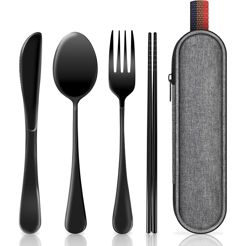 4-in-1 Wiederverwendbares Reisebesteck-set Aus Edelstahl Mit Tasche – Tragbar – Spülmaschinenfest – Ideal Für Mittagessen, Camping, Picknick Und Reisen