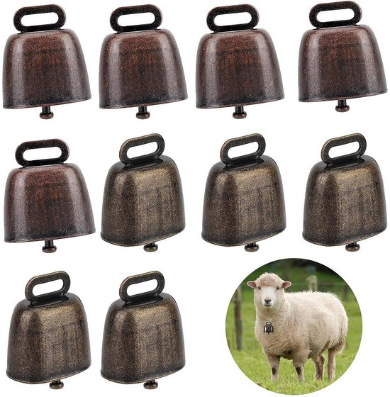 10 Stück Vintage-metallglocken Für Kuh Und Haustiere (35 X 24 X 37 Mm), Kleine Bronzene Kupferglocken Für Ziegen, Pferde Und Schafe (5+5 Kombipackung)