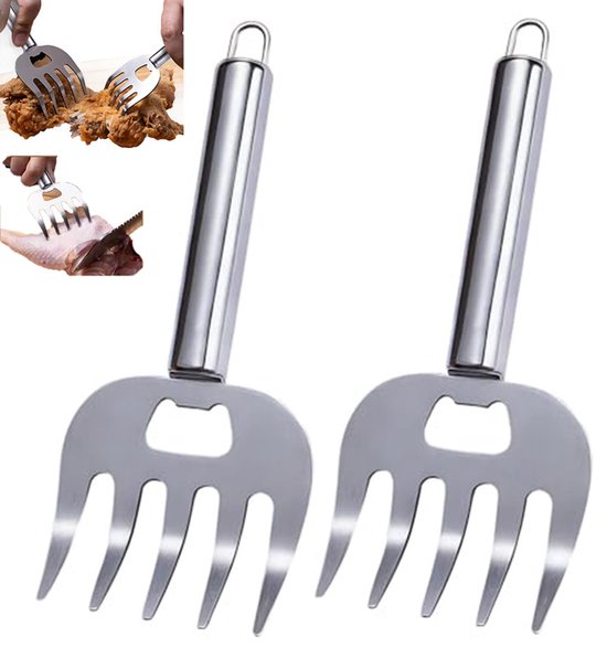 2er-pack Fleischkrallen Aus Edelstahl – Fleischzerkleinerungsgabeln – 18,5 × 7 Cm – Geeignet Zum Zerkleinern Von Hähnchen-, Schweine- Und Rindfleisch