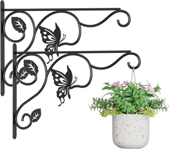 Set Mit 2 Robusten 30 Cm Metall-pflanzenhaken, Wandhalterungen Für Den Innen- Und Außenbereich Für Vogelfutterhäuser Und Laternen, Schwarz.