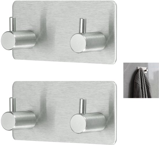 2-teiliges Set Selbstklebender Edelstahlhaken, Geeignet Für Schwere Gegenstände Wie Mäntel Und Handtücher, Rostfrei, Inklusive 2 Haken Für Bad/küche/wc – Silber