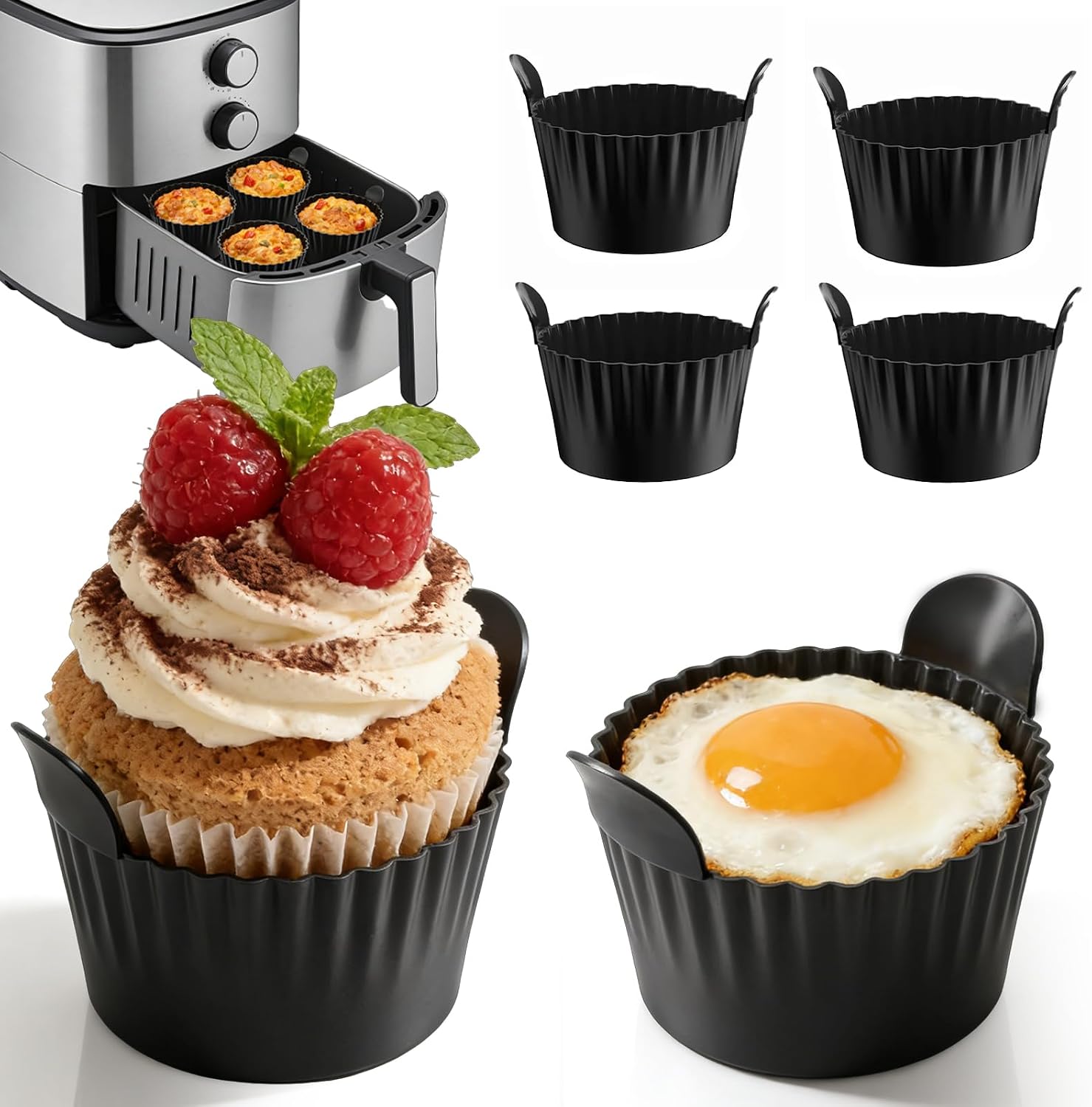 6er-pack Wiederverwendbare, Bpa-freie Silikon-muffinbleche Für Heißluftfritteusen