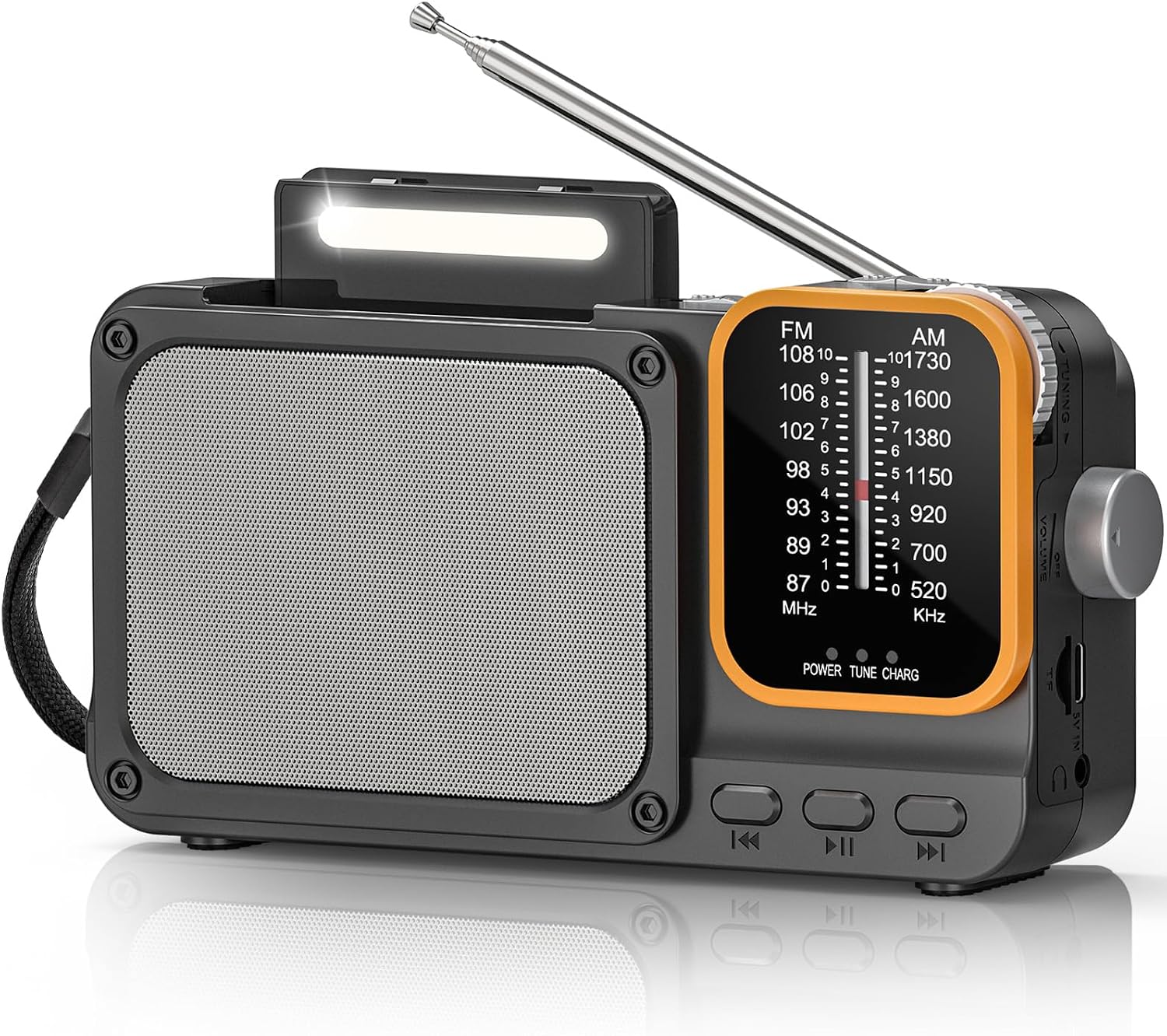 Batteriebetriebenes Am/fm/fm-radio, Kleines Radio Mit 2400-mah-akku, Transistorradio Mit Aa-batterien, Leselampe, Bluetooth, Tf-kartensteckplatz Und Usb-c-ladefunktion