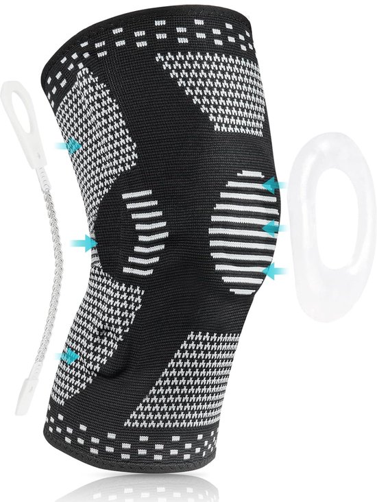 Sportliche Kniebandage Mit Kompression, Seitlichen Stabilisatoren Und Gelpolstern – Kniescheiben- Und Bänderstützbandage Bei Knieschmerzen