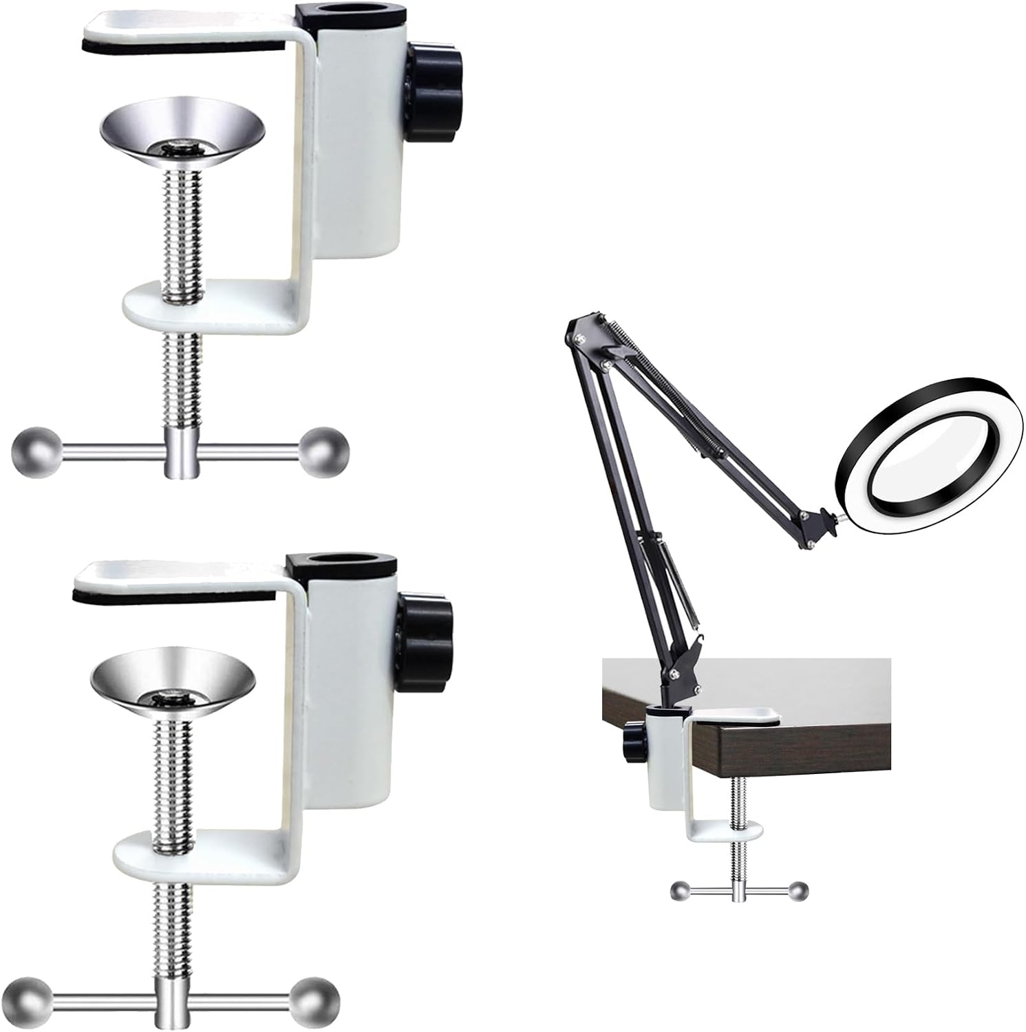 C-klemme Aus Edelstahl – Für Tisch- Und Nachttischlampen Mit Langem Arm Auslegerhalterung (2 Stück, Weiß)